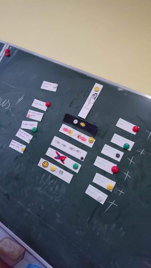 Uczeń przy tablicy prezentuje projekt